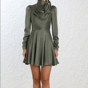 Zimmermann Olive Green Silk Scarf Swing Dress